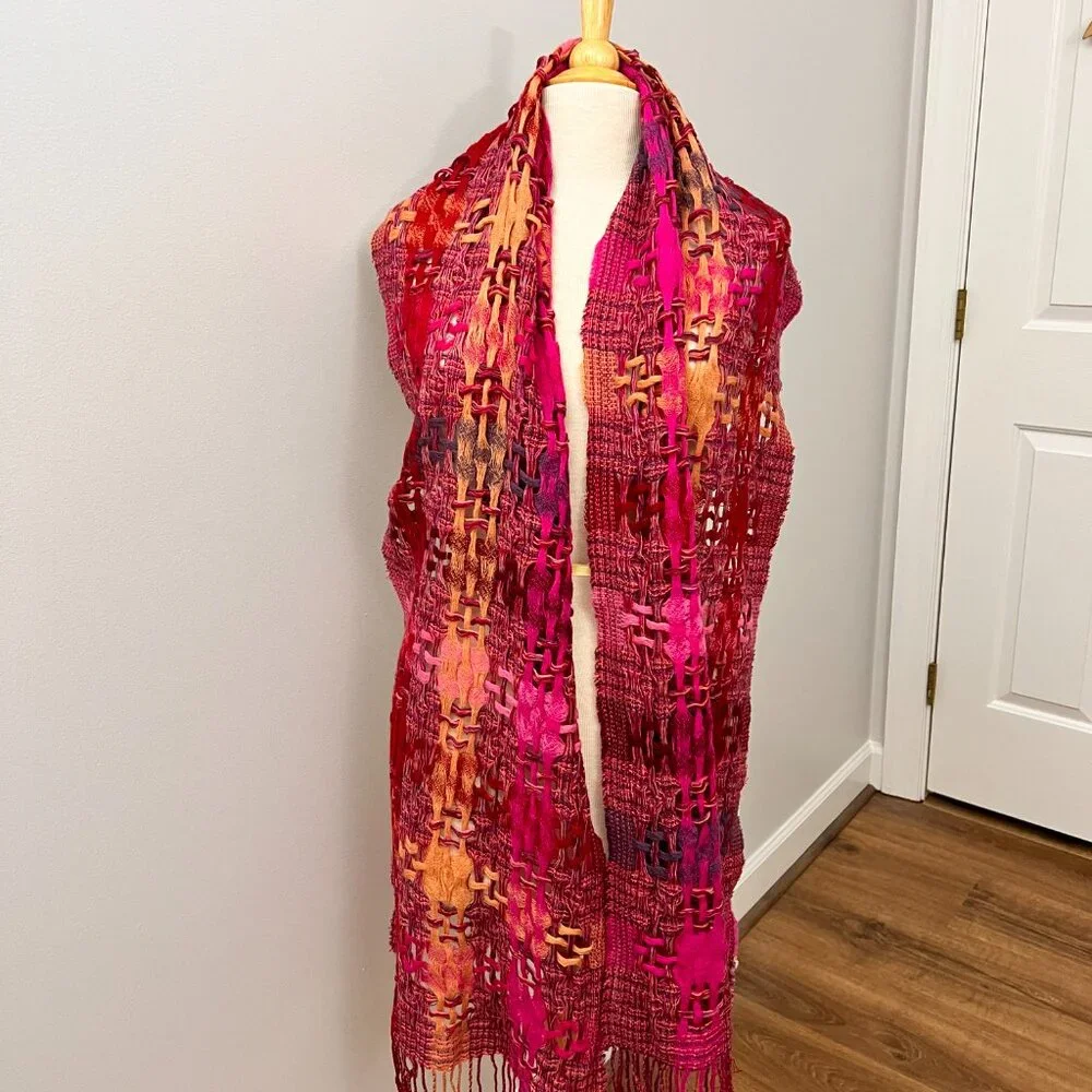 Suantrai of Ireland Open Weave Wool Scarf Pink and Orange